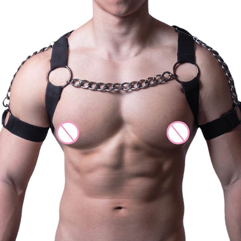 Show large chest with muscle men's fitness GAY white jump dance performance decorative elastic chest chain multi-color optional