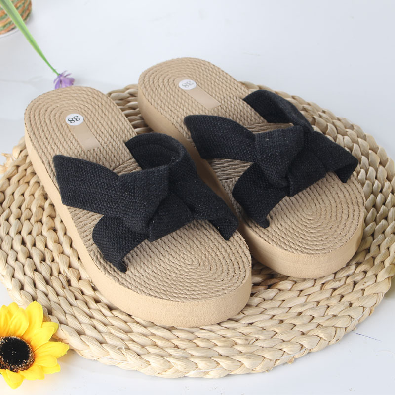 Summer Eva New Style Breathable Bow Round Head Women's Sandals Outer Wear One-Word Mop Flat Wedge Fashionable Sandals Ins