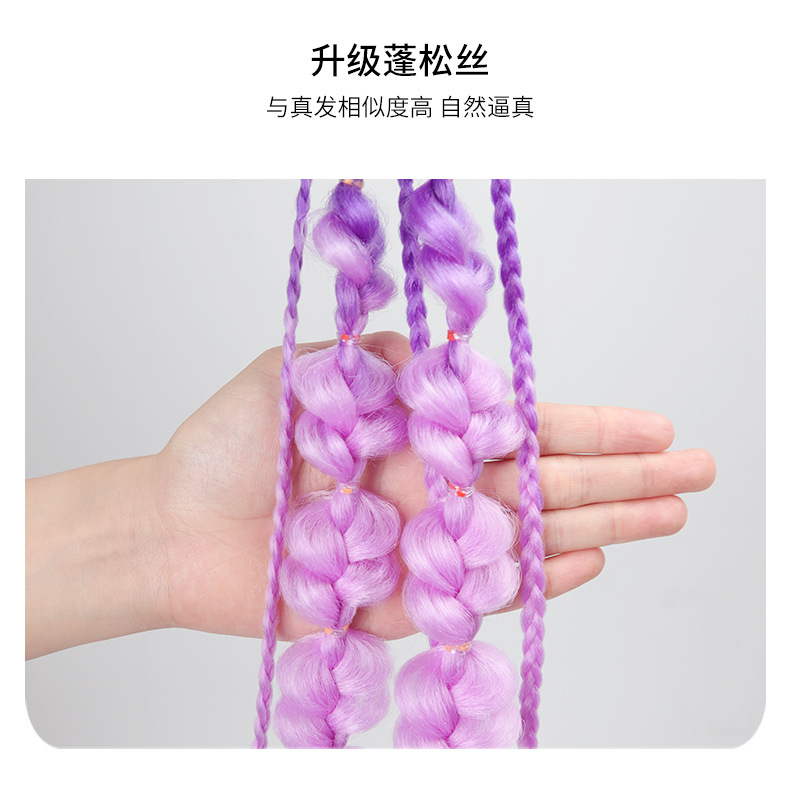 Hongxiu Carefully Selects Fashionable Colorfulful Gradient Bubble Twist Three-Strand Hand-Knitted Dirty Braid Ponytail Wig for Women's Hip-Hop Style