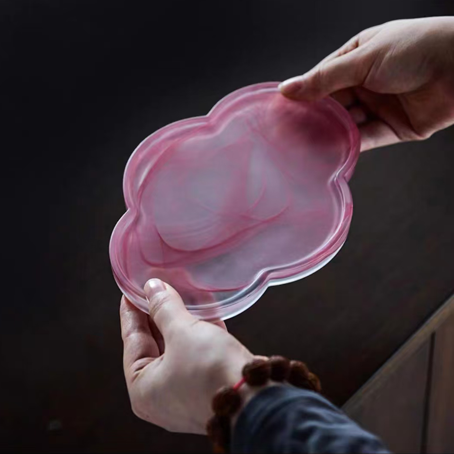 Чаша для чернил с матовым стеклом и цветком бегонии, маленькая чайная поднос для аксессуаров чайного набора