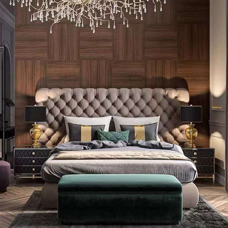 Italian Post-Modern Simple Double Bed 1.8m Accessible Luxury Pull-Button Genuine Leather First-Layer Cowhide Bed Small Apartment Scandinavian Wedding Bed