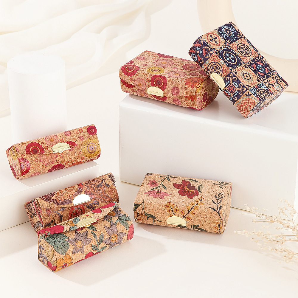 Popular Retro Cork Lipstick Box Ring Earrings Mini Storage Box Travel Souvenir