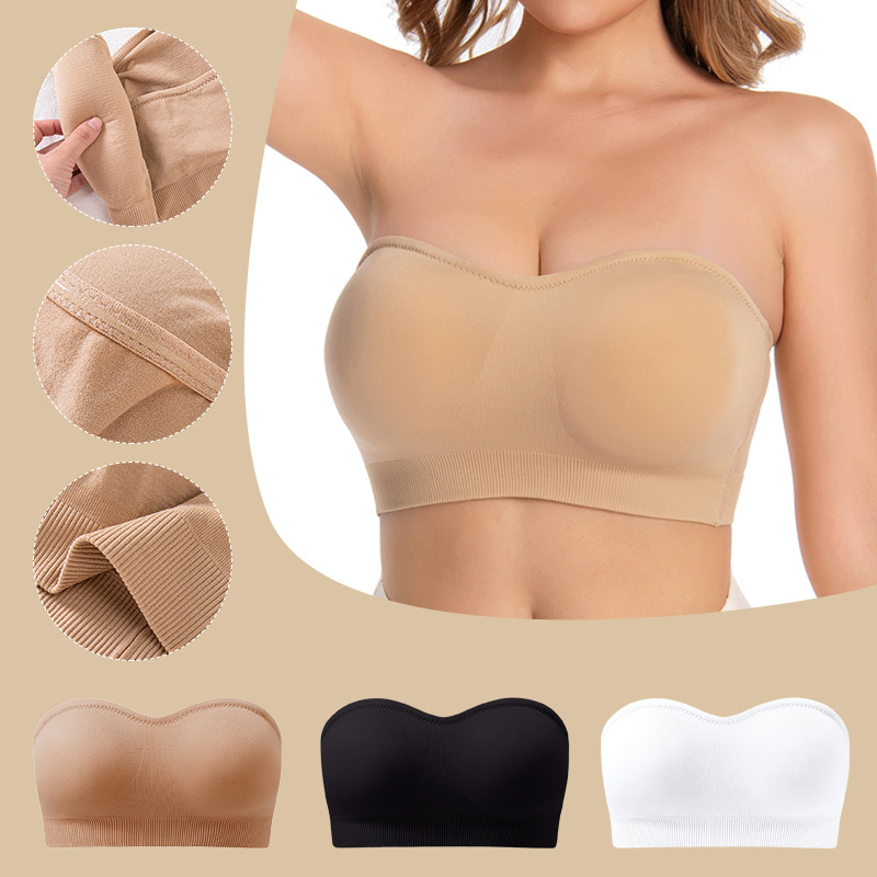 Cross-border plus size women's strapless bra padded tube top non-slip silicone seamless wireless tube top bra