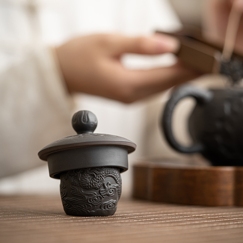 Purple Sand Xianglong Cover Creative Raw Ore Purple Mud Cover Bowl Lid Teapot Tea Cover Shelf Tea Ceremony Accessories Cover Holder