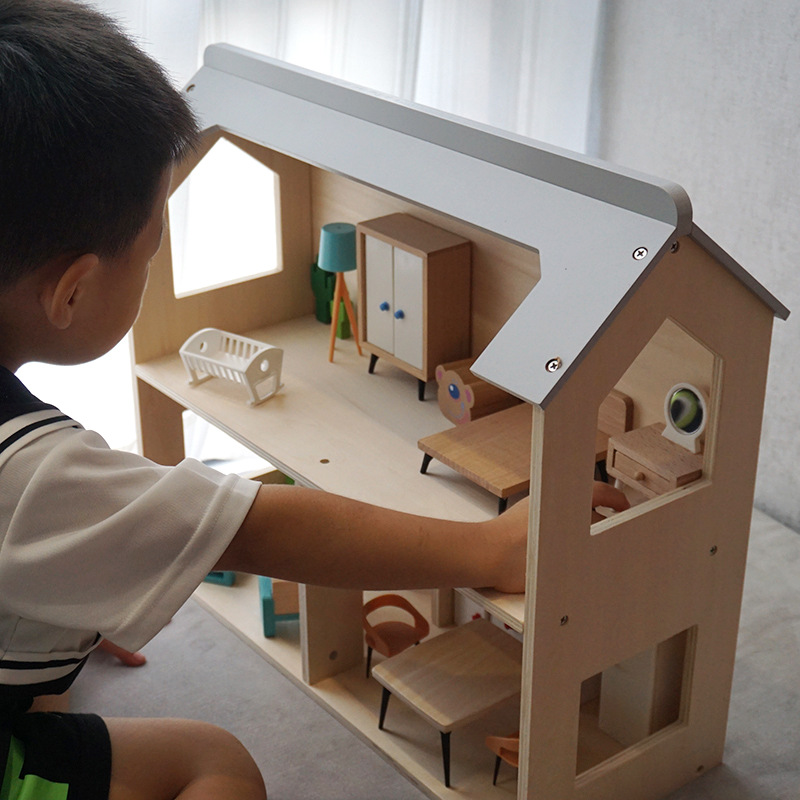 [In stock] log style doll room Villa children play house toy children's room decoration