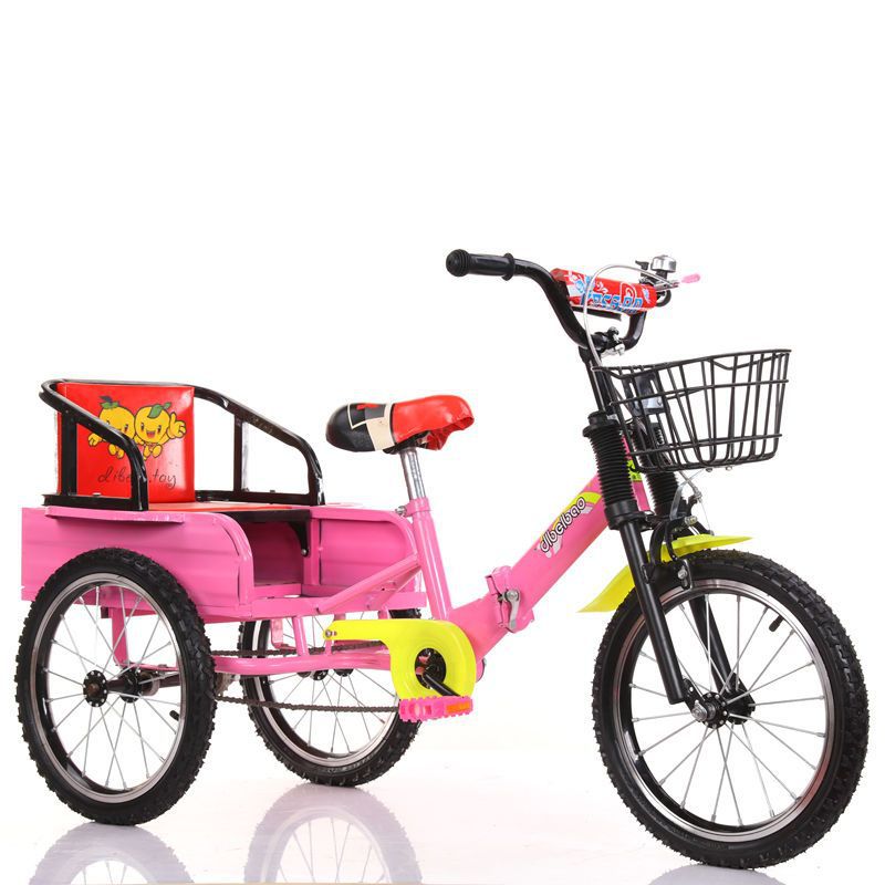 New children's tricycle bicycle double with bucket folding 3 years old 6 years old baby large pneumatic tire can sit