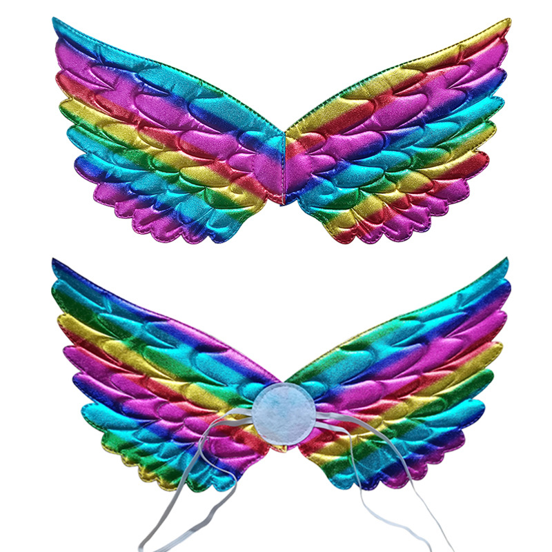 European and American Mesh Angel Wings Golden Feather Wings Small and Medium-Sized Girls Back Decoration Colorfulful Wings Dance Performance Props