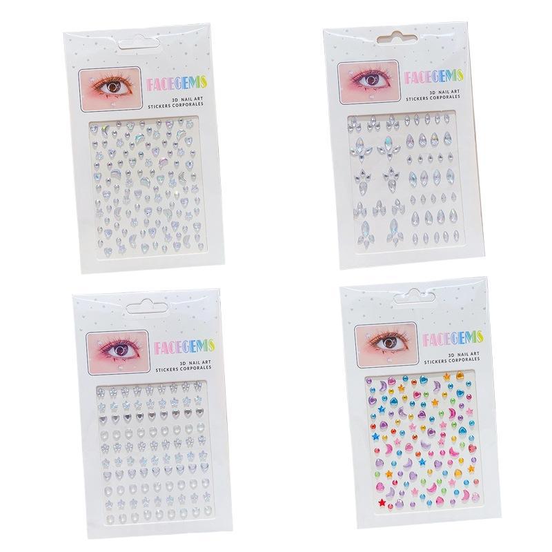 Little Girl Stage Makeup Glue-Free Face Stickers 2025 New Girls Broken Diamond Stickers Kidsren's Stereo Rhinestone Style Face Stickers