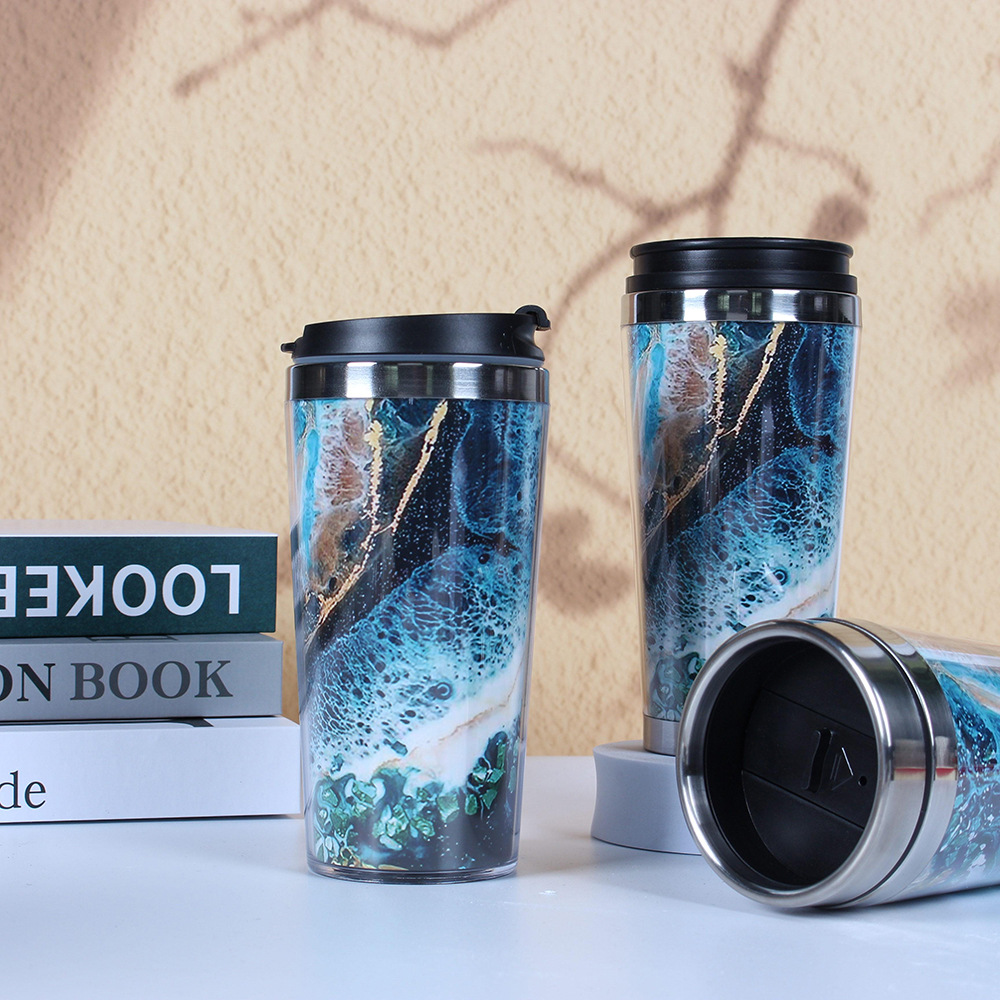 Кросс-браузерный стальной пластиковый стакан 450 мл, двухслойный стакан из нержавеющей стали, оптовая печать логотипа