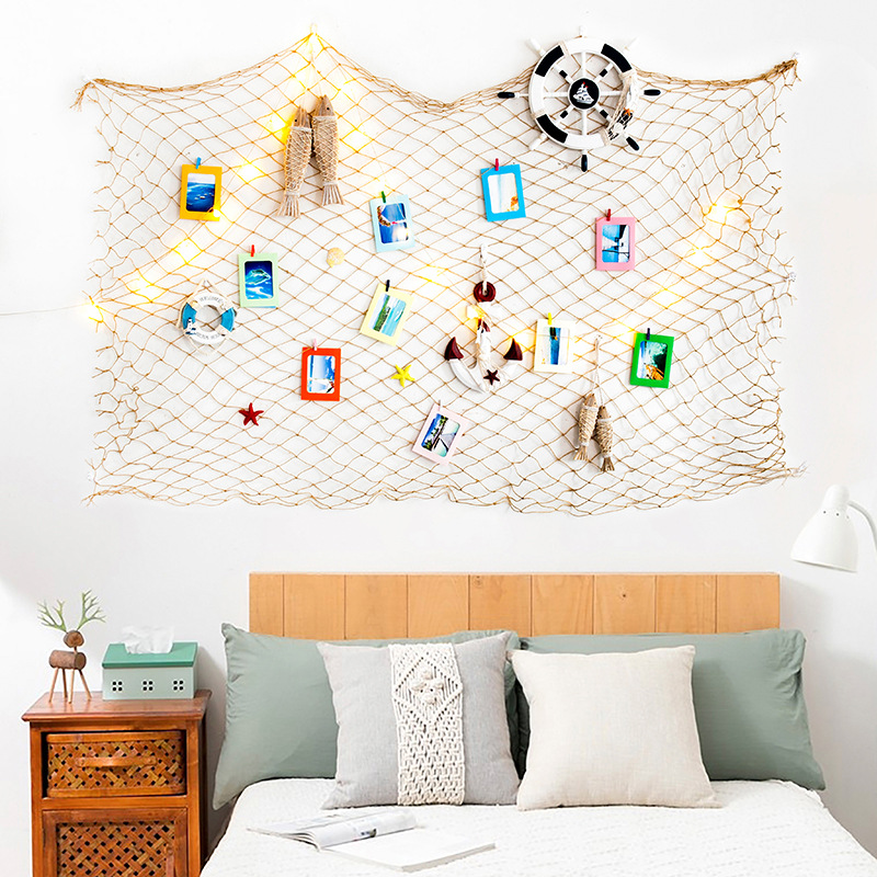 Amazon Mediterranean Style Fishnet Decoration Cotton Rope Props Bar Background Wall Photo Wall Shell Floating Wood Rope