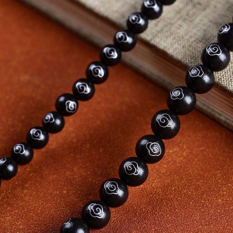 Ebony Inlaid with Silver Silk Xiangyun Scattered Beads Blood Sandalwood Inlaid with Ruyi Xiangyun Bucket Beads Round Beads DIY Wen Play Accessories Beads