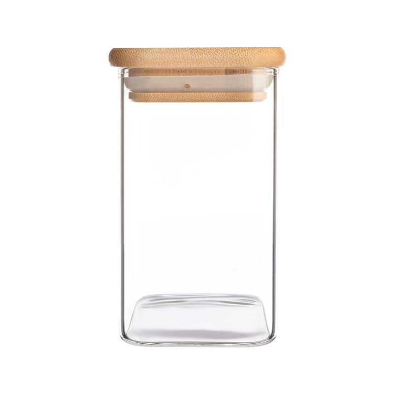 Square Wooden Lid Glass Jar Display Coffee Jar Food Grade Glass Sealed Jar Kitchen Fresh Jar Wholesale Storage Jar