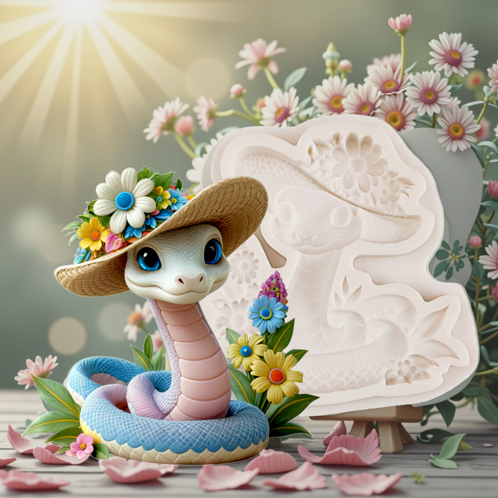 New Flower Hat Cute Snake Silicone Fondant Mold Cake Decoration Baking Mold DIY Aromatherapy Plaster Mold Ready for Sale