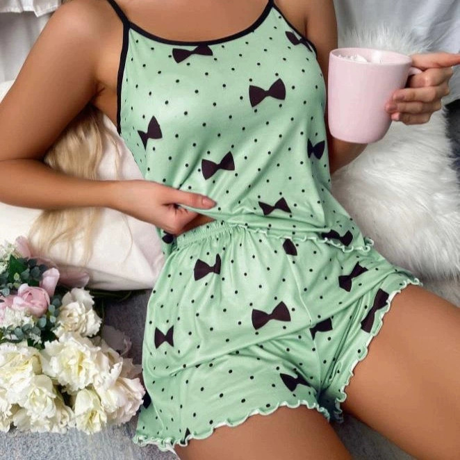 Cross-border European and American Summer Love Women's Pajamas Two-piece Sexy Casual Camisole Shorts Home Clothes suit