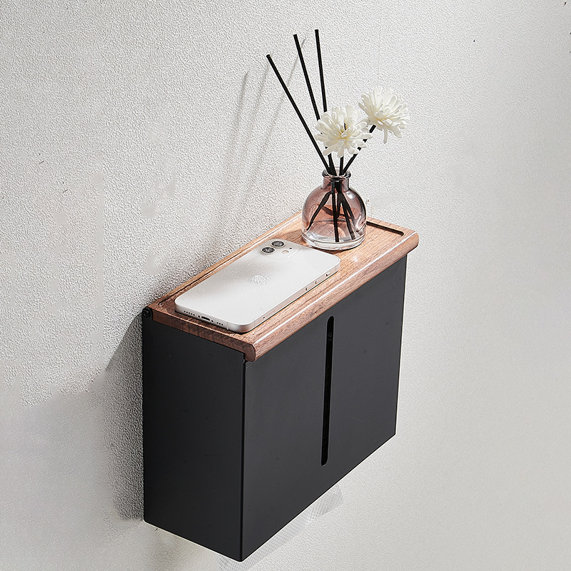 Household tissue box solid wood tissue box walnut paper box kitchen bath roll paper box multi-purpose storage rack in stock wholesale