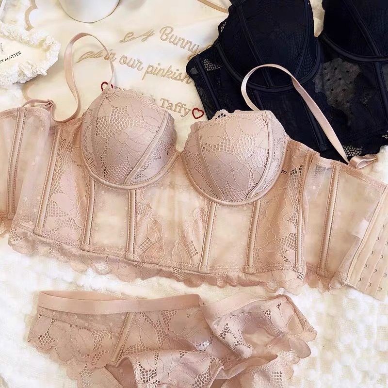 French Pure Lust Intimates for Women with Small Breasts, Sexy Vest-Style Bra Set with Underwire Adjustable Bra