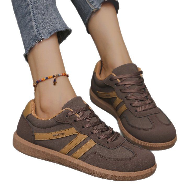 Cross-border ladies plus size training shoes sneaker 2025 new European and American retro color matching flat shoes women wholesale