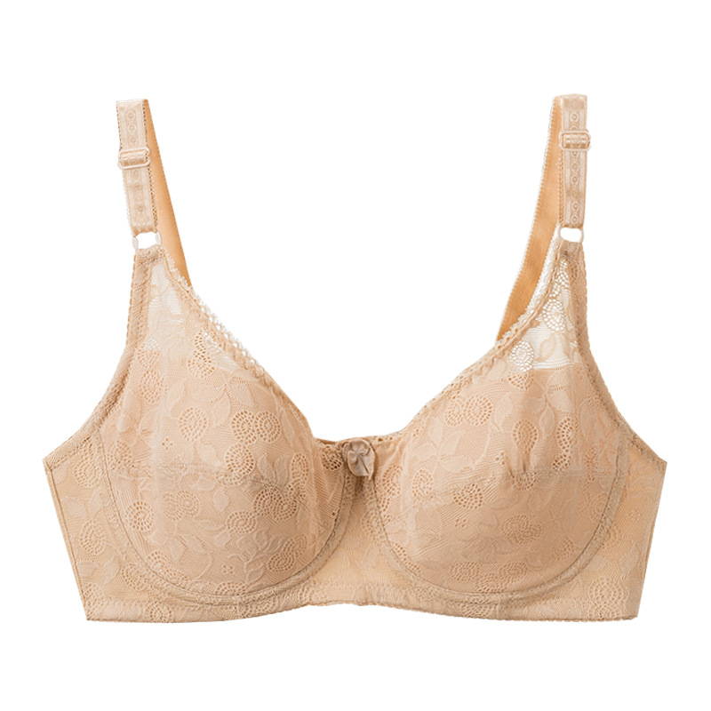 Summer Pure Cotton Big Breasts Showing Small Intimates Women's Underwire Push-Up Sweat-Absorbent Breathable Large Size Lace Cross-Border Anti-Sagging Bra
