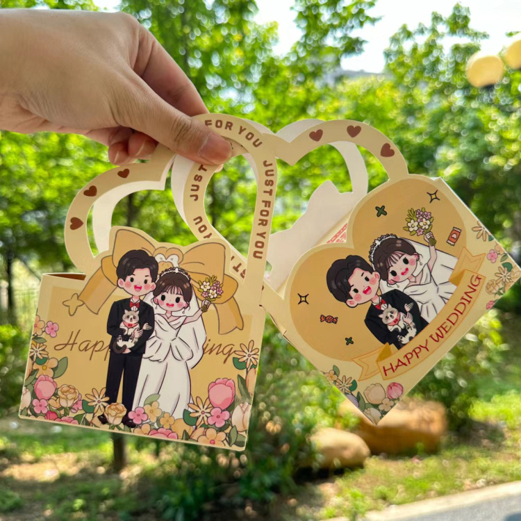 Internet Celebrant Hand-painted Wedding Dress Portable Box Cute Wedding Engagement License Wedding Candy Box Carton Candy Handbag Table Candy Box