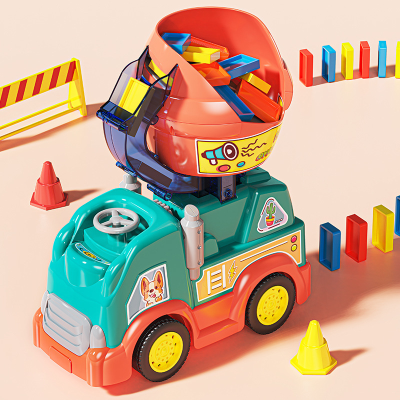 Автоматическая игрушечная машина для домино с лицензией, колеблющаяся инженерная машина, образовательные игрушки для мальчиков оптом