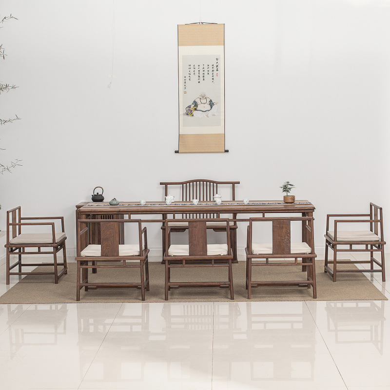 New Chinese Style Tea Table and Chair Combination Old Elm Solid Wood Tea Table Black Walnut Tea Table Office Zen Tea Room Furniture