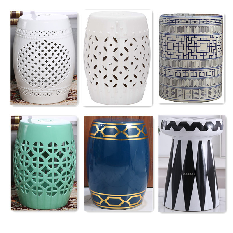 Simple Ceramic Stool Ceramic Drum Stool Porcelain Stool Blue and White American European Style New Chinese Style Round Stool Guzheng Stool Shoe Changing Stool Sitting Stool