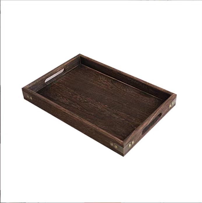 Wooden Tray Rectangular Burnt Paulownia Wood Tea Tray Is Solid Wood Household Tableware Japanese Water Cup Wooden Plate Tea Set Wholesale
