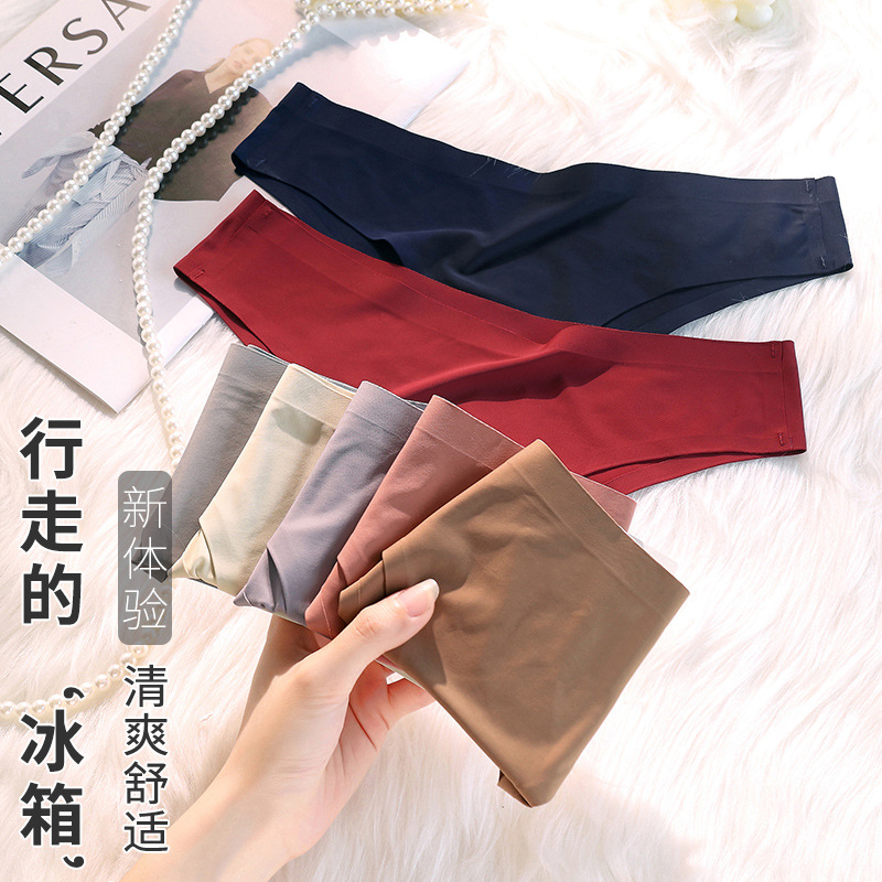 Thong Women's Ice Silk seamless one-piece mid-waist nude feeling comfortable seamless breathable sexy Ice Silk women's underwear