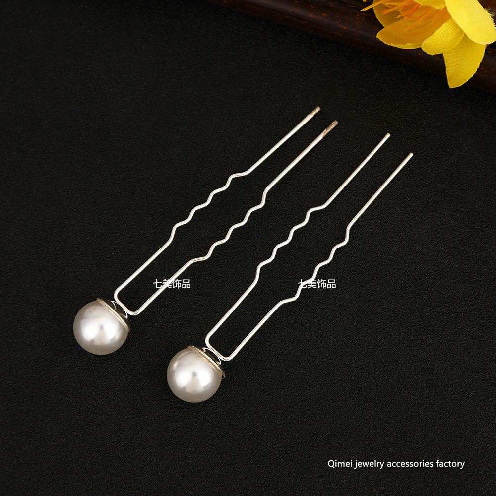 Simple European and American style bridal hair accessories U-shaped clip pin pearl hair pin vintage hair clasp headwear 6.5CM