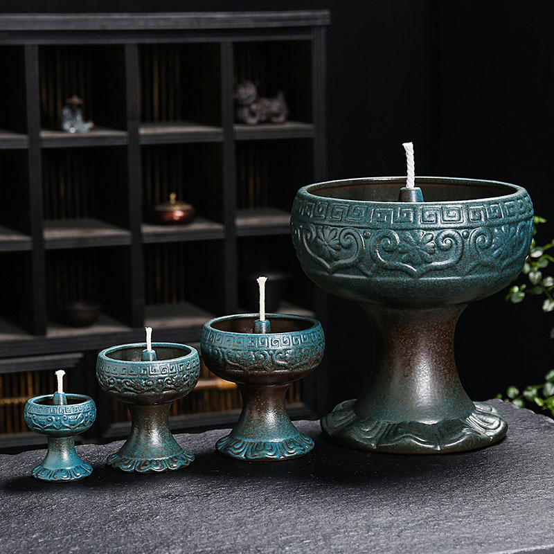 Ceramic oil lamp Buddha lamp retro candle holder liquid crisp long bright lamp holder Buddha lamp Buddha hall oil lamp printed LOGO