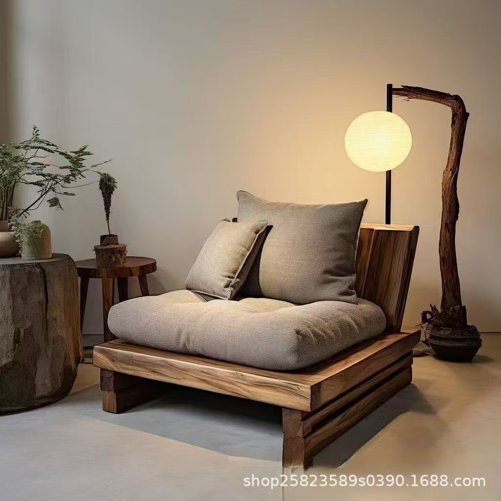 Solid Wood Sofa Chair Living Room Single Leisure Chair B&B Sofa Lounge Chair Floor-Standing Tatami Sofa Double Seat