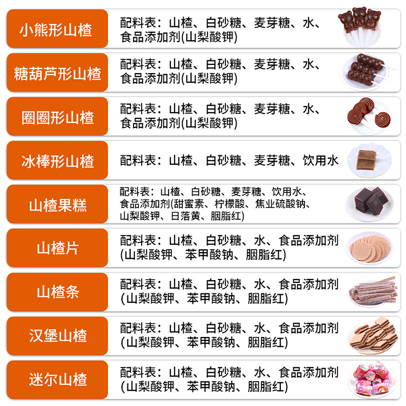 Hawthorn Snacks Packaged in Bags, Various Types of Traditional Fruit Peel/Grease/Slices/Rings/Rolls/Lollipops