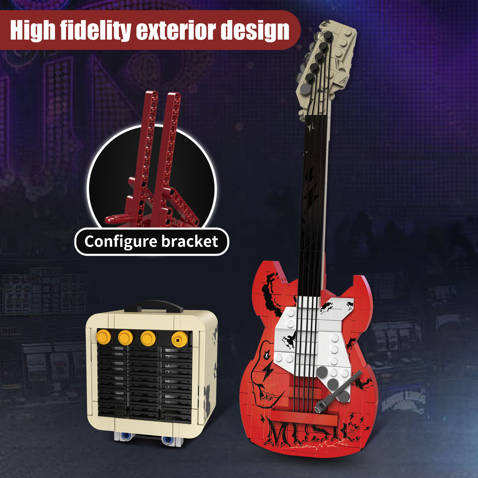 Cross-border Assembled Guitar Building Blocks Connectable Bluetooth Audio Home Decoration Creative Small Particle Assembled Toys