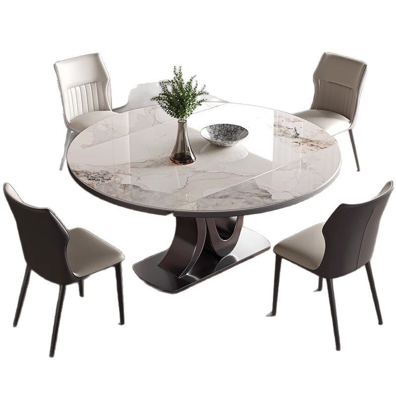 Telescopic folding rock plate dining table with induction cooker square and round dual-purpose designer household small apartment modern light luxury round table