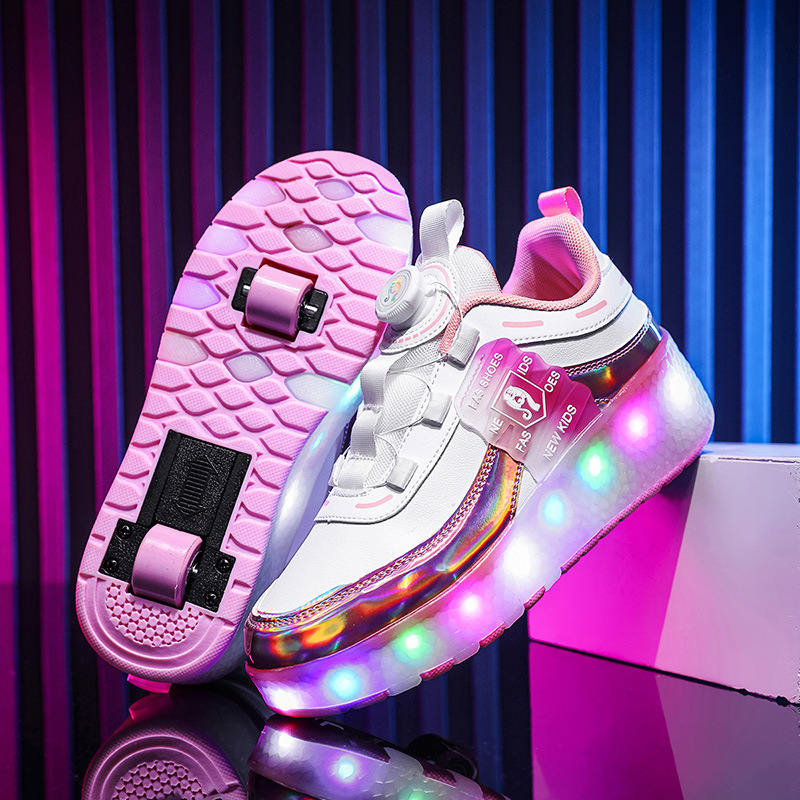 2025 Cross-Border Kidsren's Heelys Shoes Two-Wheel Girls Breathable Led Light-Up Shoes USB Charging Outdoor Sports Skates