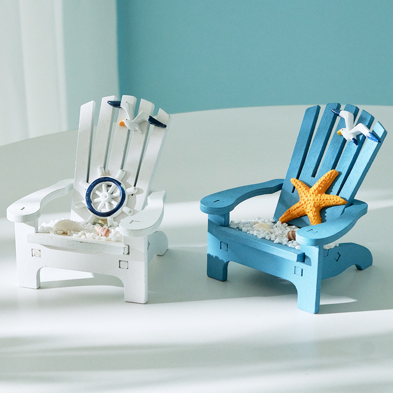 Cross-border Mediterranean Blue White Beach Chair Mini Decoration Desktop Ocean Home Micro Landscape Props Landscaping