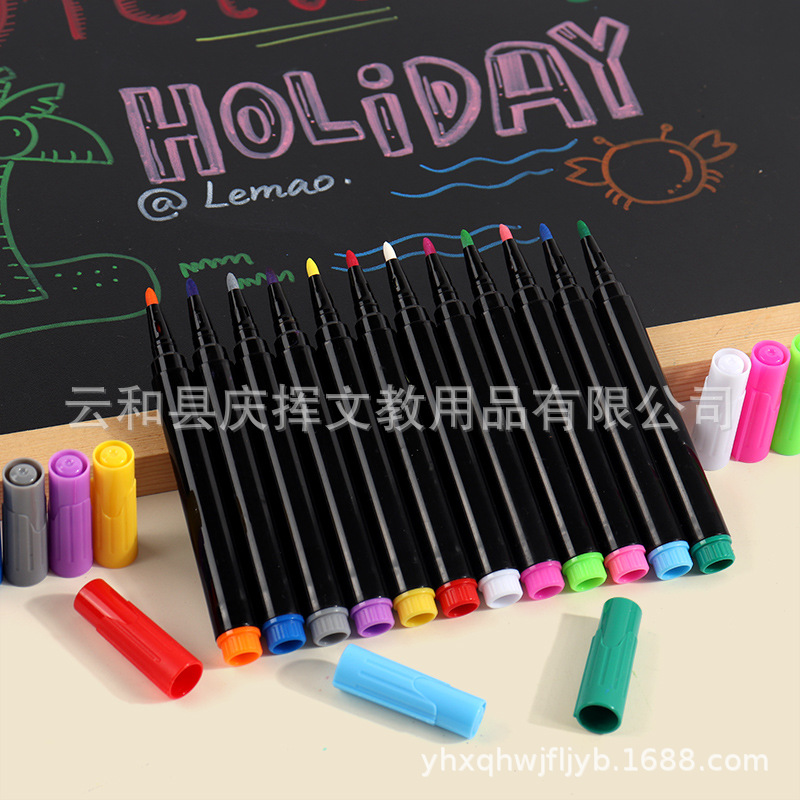 Жидкий мел, светодиодный флуоресцентный маркер для детей, рисование на черной доске, водорастворимый, стираемый, 12 цветов, рекламный маркер для граффити