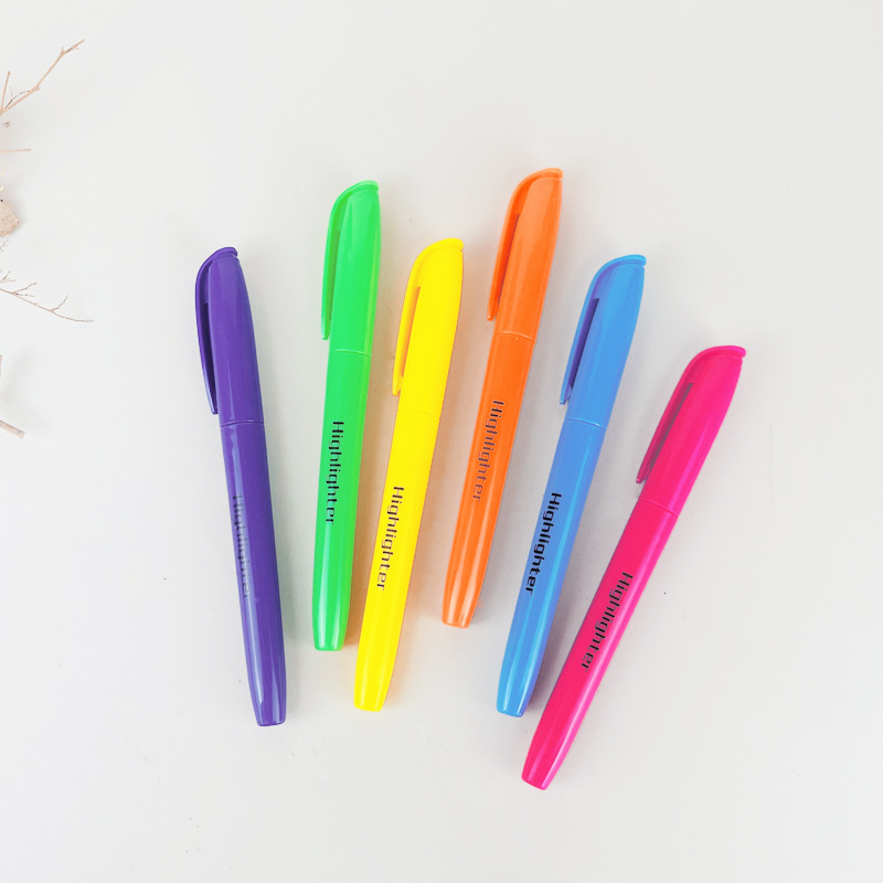 Ready Stock Supply Manufacturer's Best-Selling Six-Color Highlighter Can Be Printed with One Color and Multiple Packaging Painting Highlighter Can Be Used as a Marker