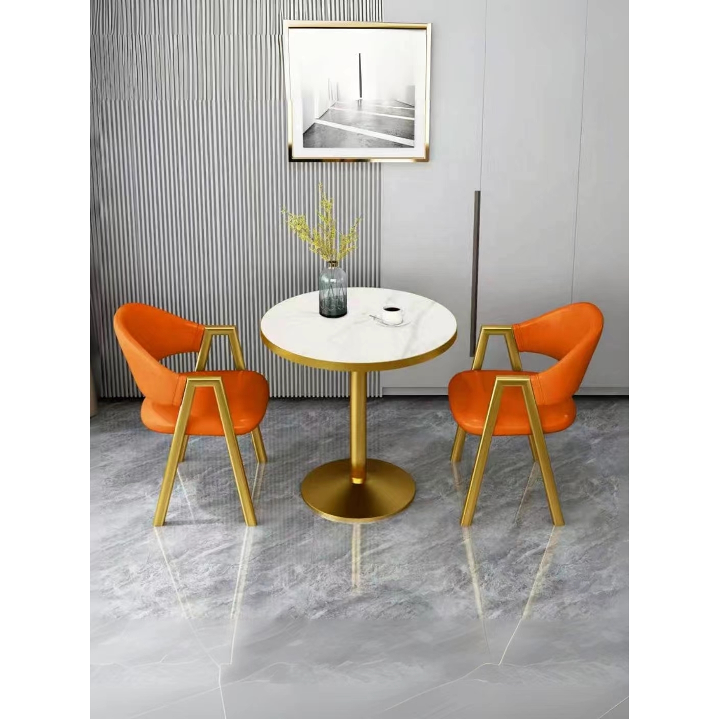 ✅ Scandinavian Style Negotiation Reception Round Table and Chair Combination Small Apartment Balcony Leisure Reception Milk Tea Shop Sales Office Small Round