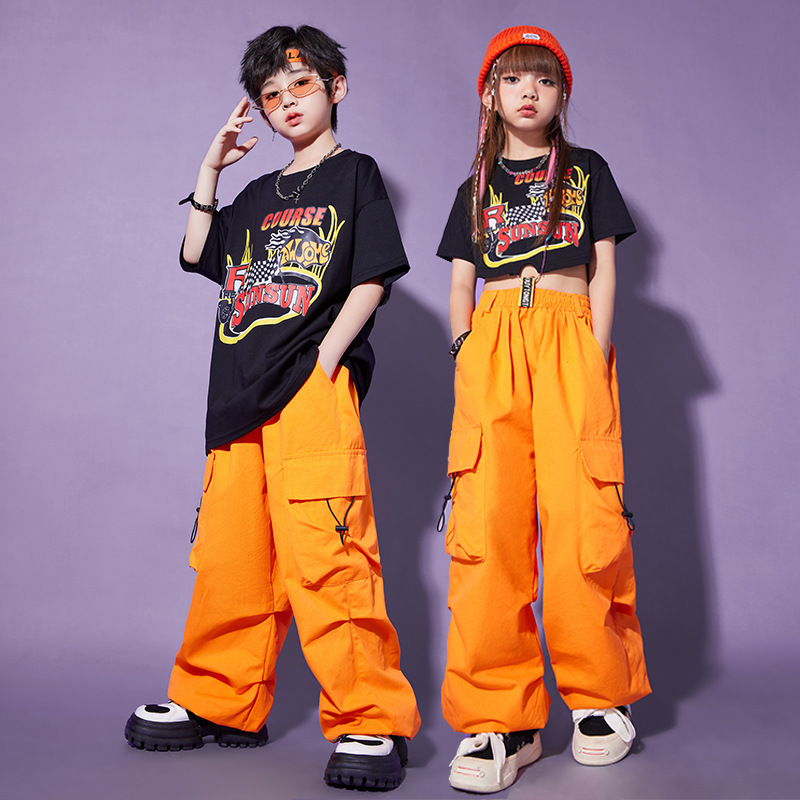 Модная одежда для детей, хип-хоп, джазовый танец, летняя одежда для мальчиков в стильном хип-хоп костюме