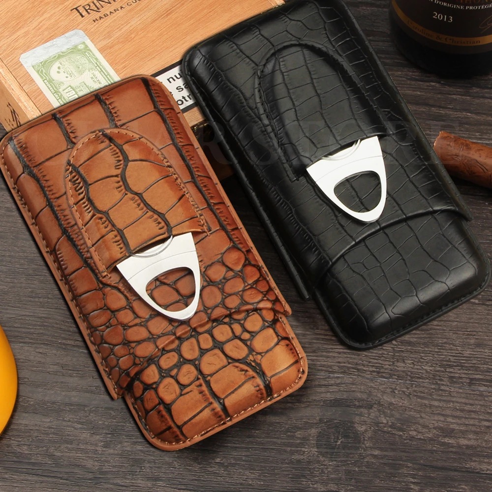 Cigar Leather Case Portable Set Cigar Crocodile Leather Bag Cigar Case Travel Cigar Moisturizing Case