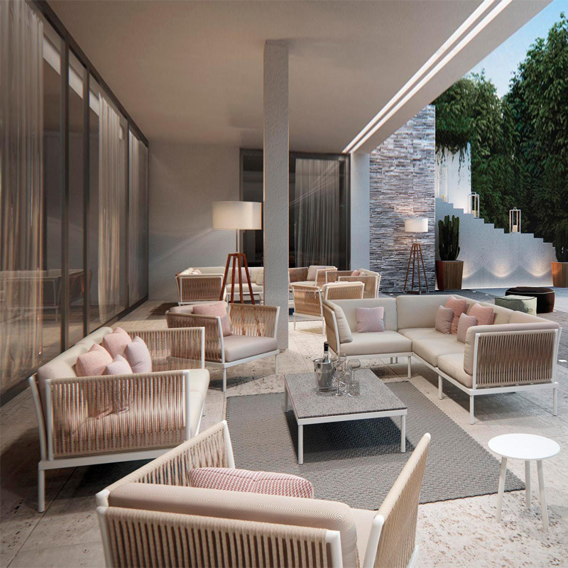 Outdoor Rope Woven Sofa Hotel House Courtyard Resort Farmhouse Waterproof Sunscreen Classy Leisure Furniture Combination