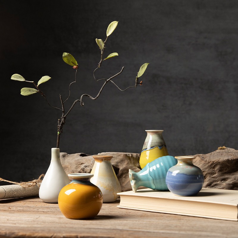 ins Style Vintage Artistic Ceramics Desktop Ornaments for Raising Copper Herb Decorations Small Vase Jingdezhen Handmade Ceramics