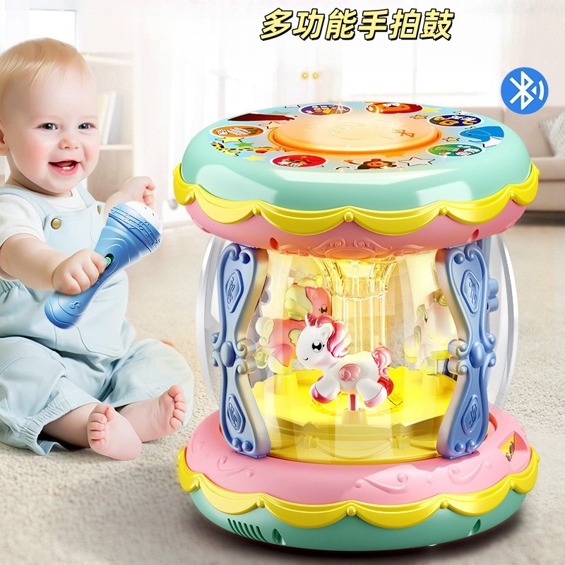 Многофункциональная карусель для младенцев и малышей с ручным барабаном, микрофоном, Bluetooth, светом, музыкальной шкатулкой, игрушка для детей до [возраст] лет