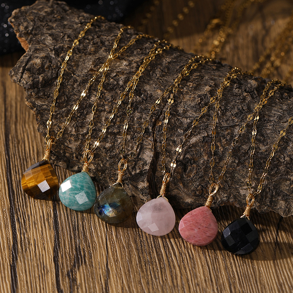 Производитель ювелирных изделий Zhuhang оптовая продажа подвеска из натурального камня гранированное ожерелье капля воды лазурит аметист ювелирные изделия трансграничная горячая распродажа