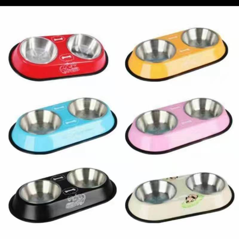 Pet Bowl double bowl stainless steel cat bowl wholesale dog bowl anti-knock dog bowl drinking water feeder cat cat food bowl