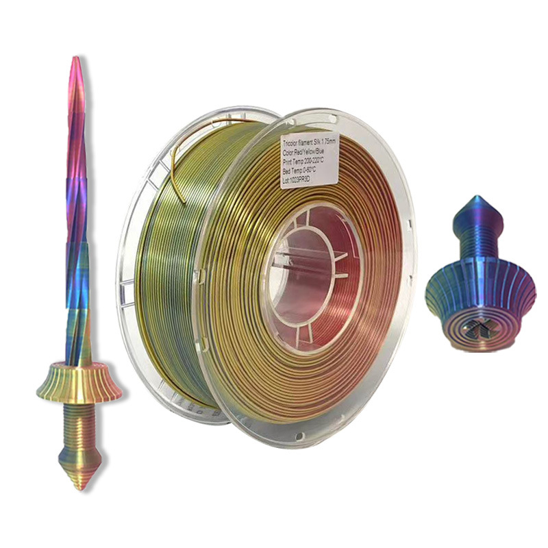 Pinrui 3D Printing Filament Silk Pla 1.75mm Three-Color 3D Filament Gradient Color Silk Texture