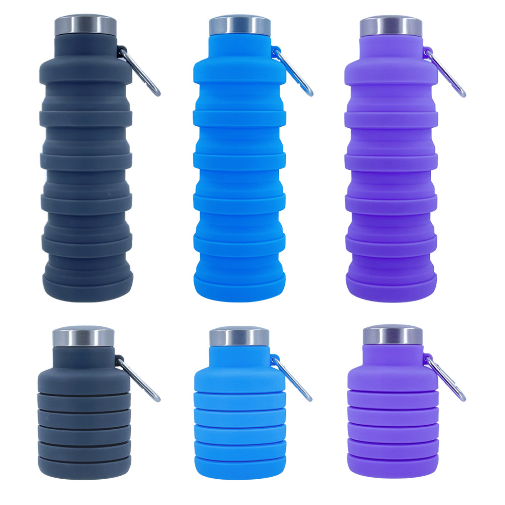 Cross-border hot silicone foldable water bottle creative riding telescopic Cup portable outdoor sports kettle gift