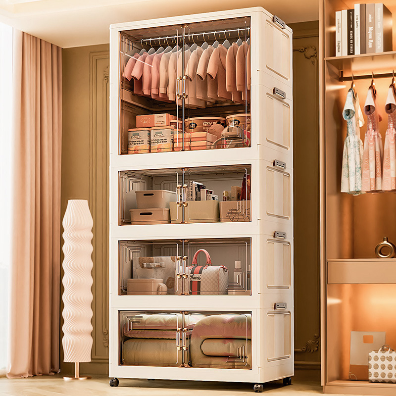 Double-door Foldable Storage Cabinet Simple Installation Household Floor-standing Dustproof Multi-layer Storage Toy Snack Storage Cabinet