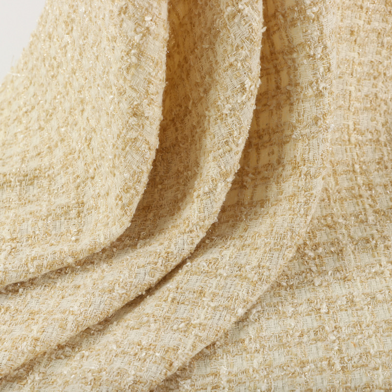 French Style Clothing Fabric, Checkered Bright Silk Woolen Fabric, Handmade Bouquet Woven Tweed Fabric